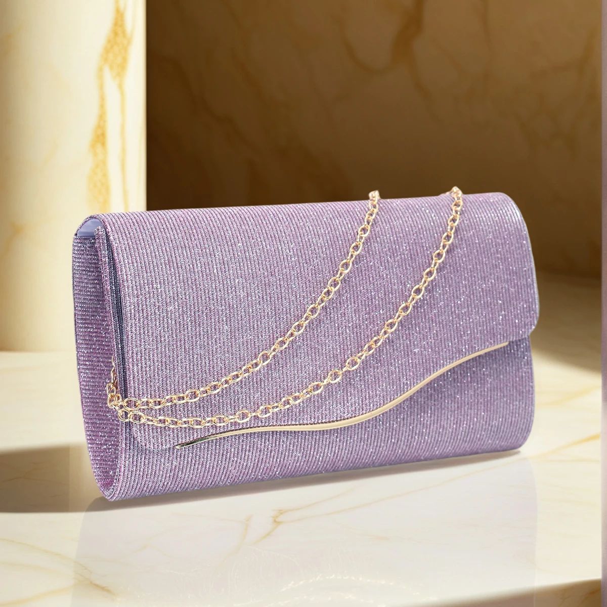 Glitter Envelope Clutch with Chain Strap for Party Wear Glitter Envelope Clutch with Chain Strap for Party Wear