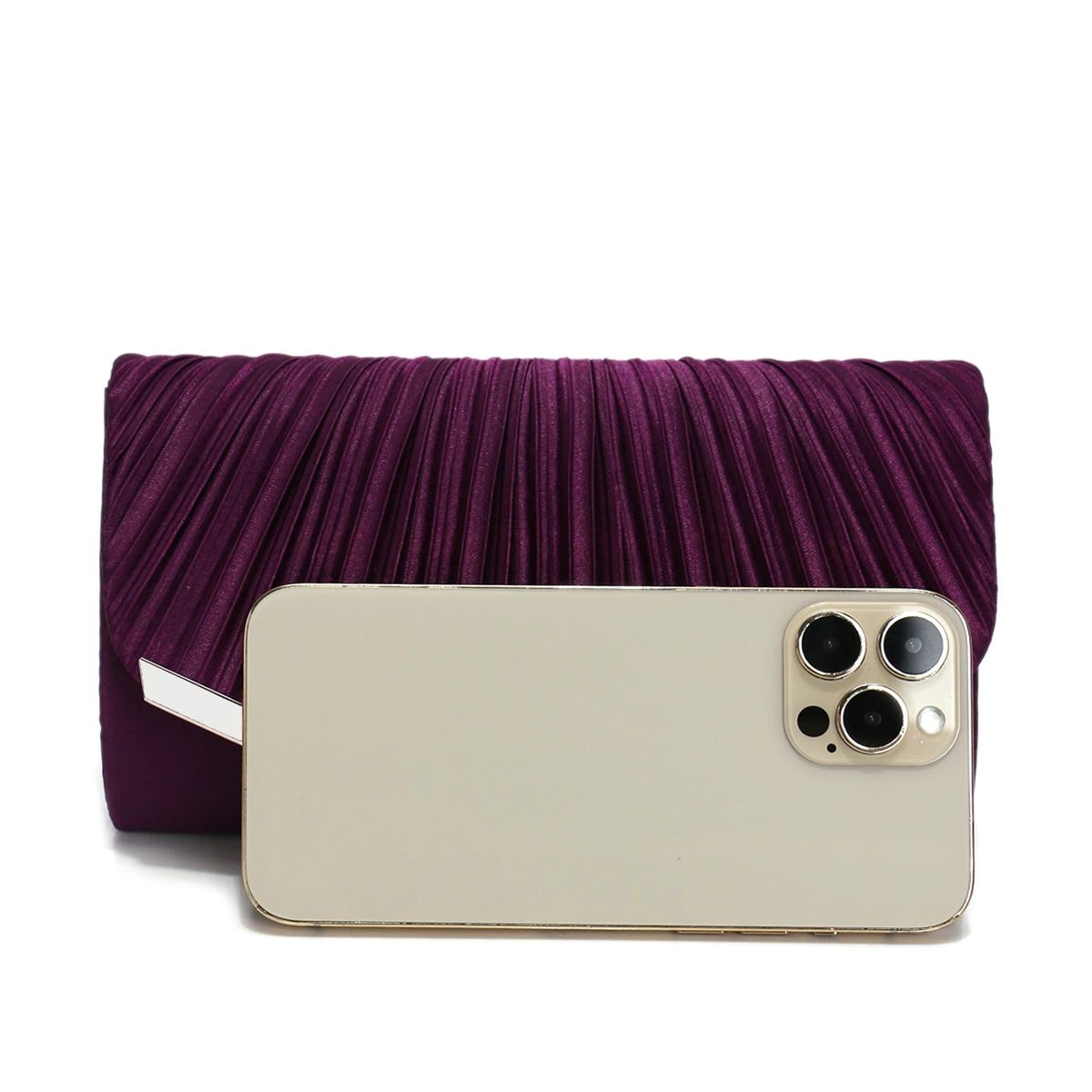 Ruched Satin Envelope Clutch with Chain for Evening Events