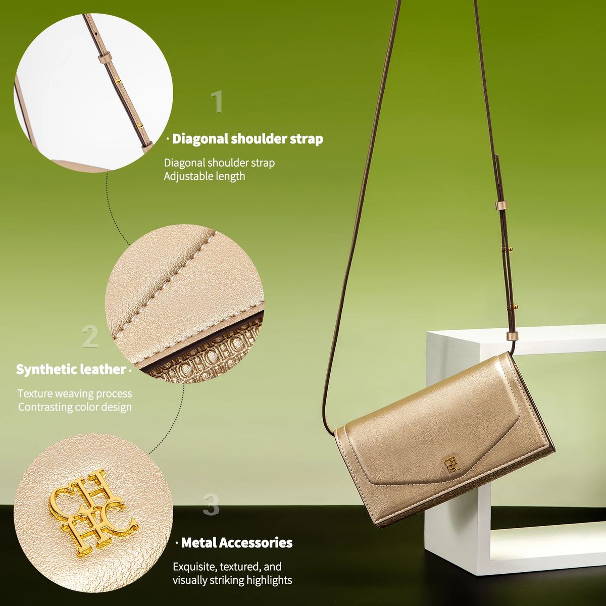 Small Flip Crossbody Bag with Detachable Strap and Wallet