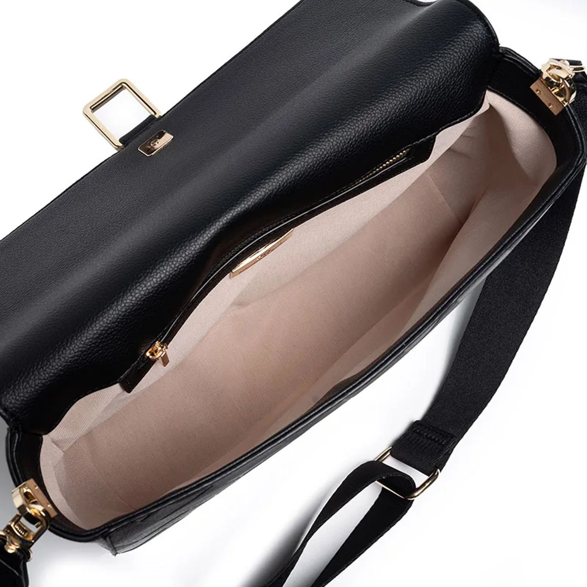 Minimalist Solid Color Shoulder Bag with Flap and Metal Logo