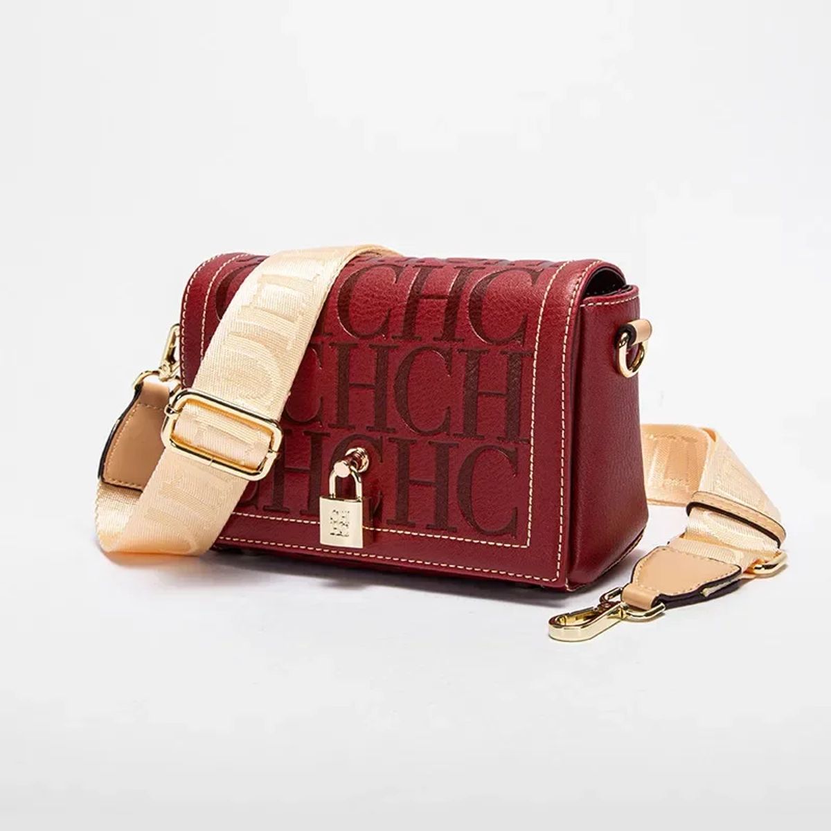 Monogram Print Women's Shoulder Bag with Metal Buckle Accent