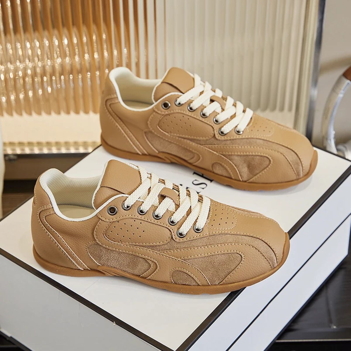 Flat Patchwork Leather Sneakers for Women’s Casual Daily Comfort Aiyuqi - Women's Low Top Sneakers 1