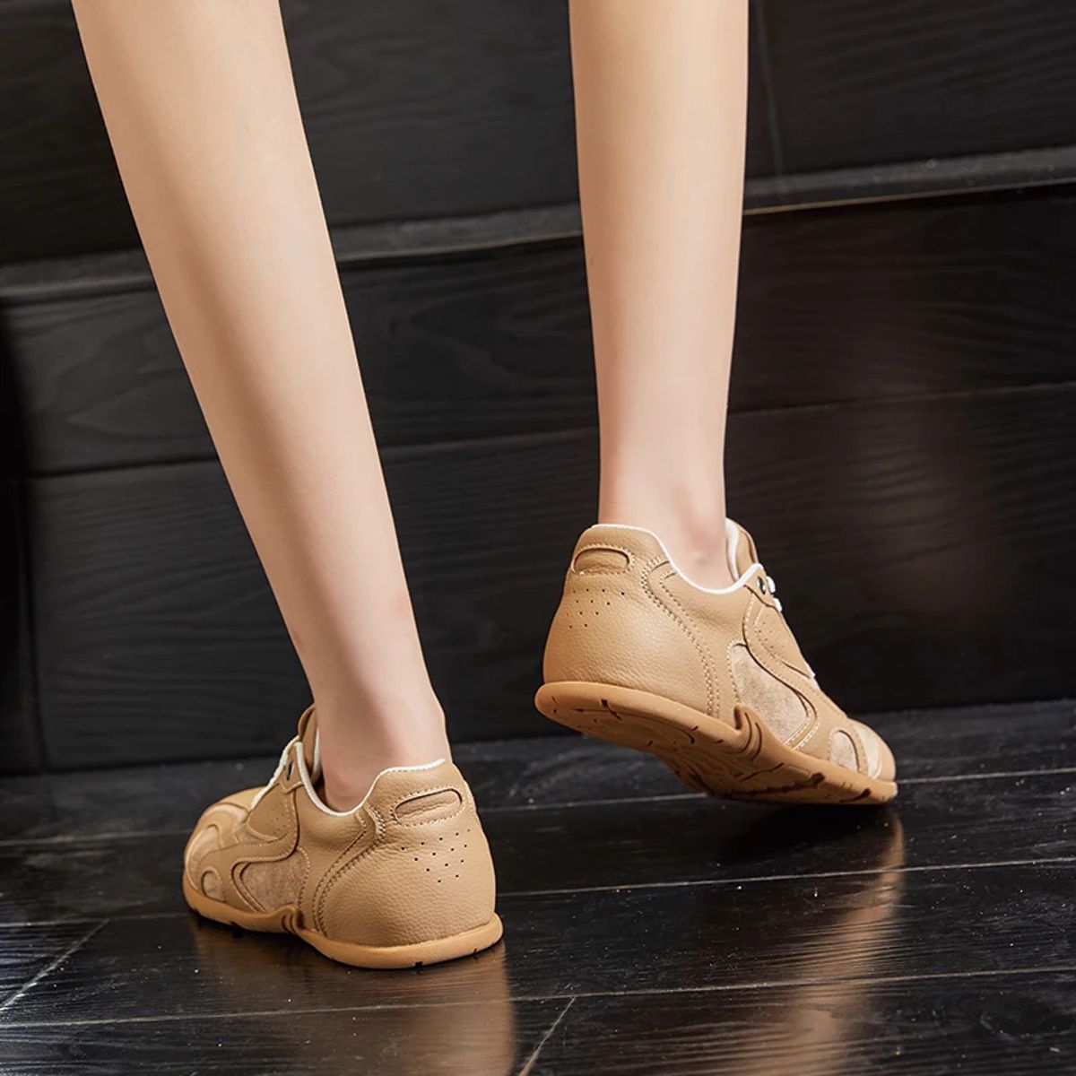 Flat Patchwork Leather Sneakers for Women’s Casual Daily Comfort Aiyuqi - Women's Low Top Sneakers 3