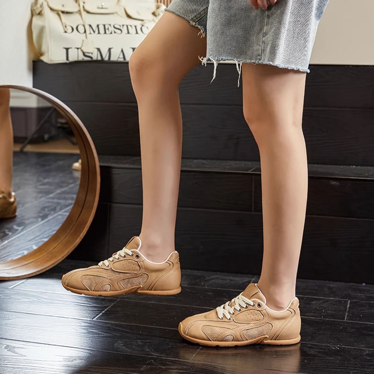 Flat Patchwork Leather Sneakers for Women’s Casual Daily Comfort Aiyuqi - Women's Low Top Sneakers 4