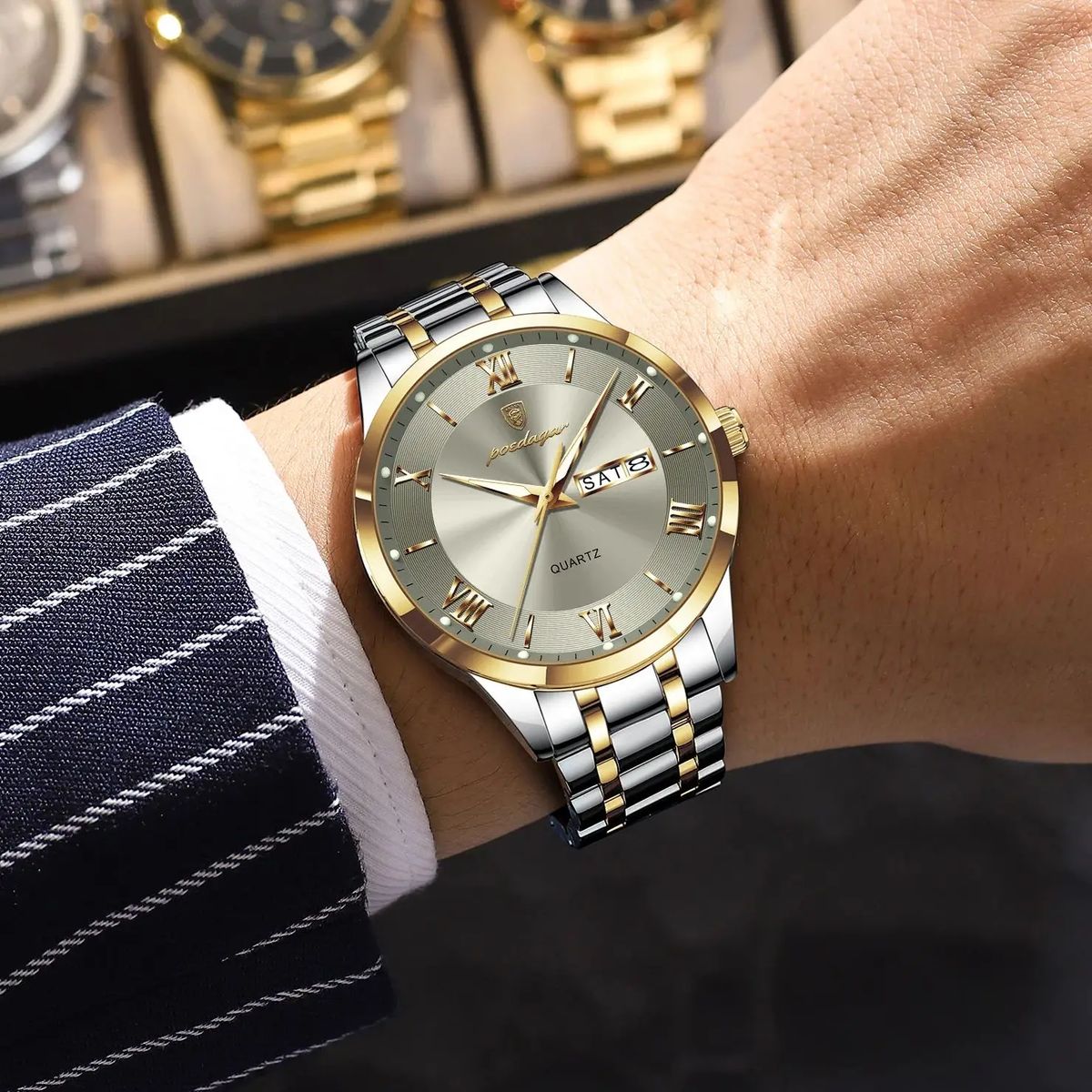 Elegant Men's Quartz Stainless Steel Luminous Waterproof Wristwatch