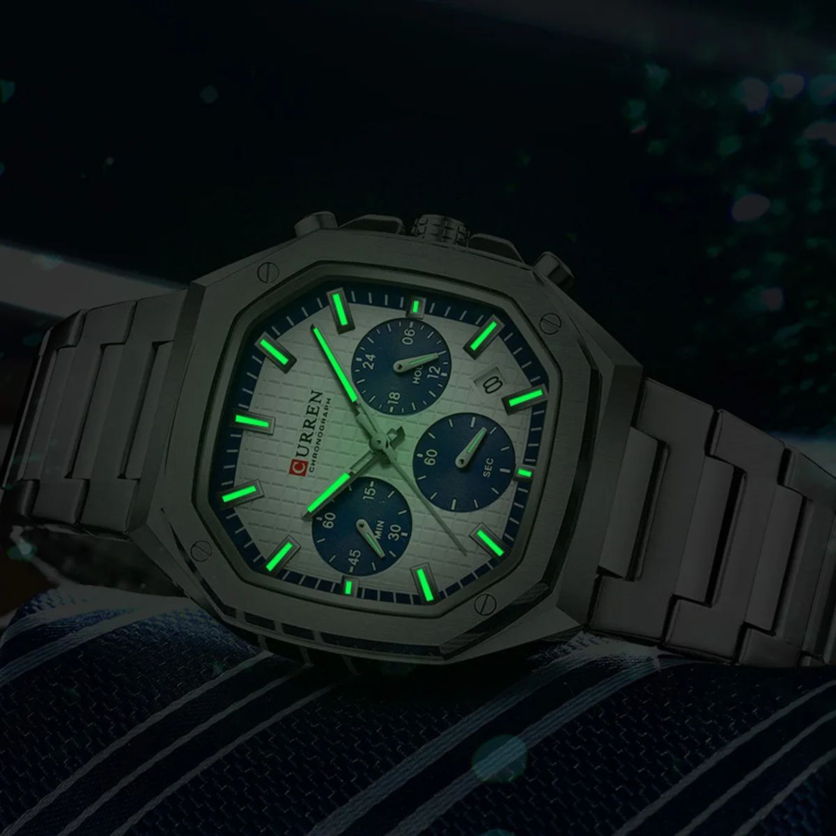 Stylish Square Dial Chronograph Watch with Stainless Steel Band Curren - Men's Dress Watches 2