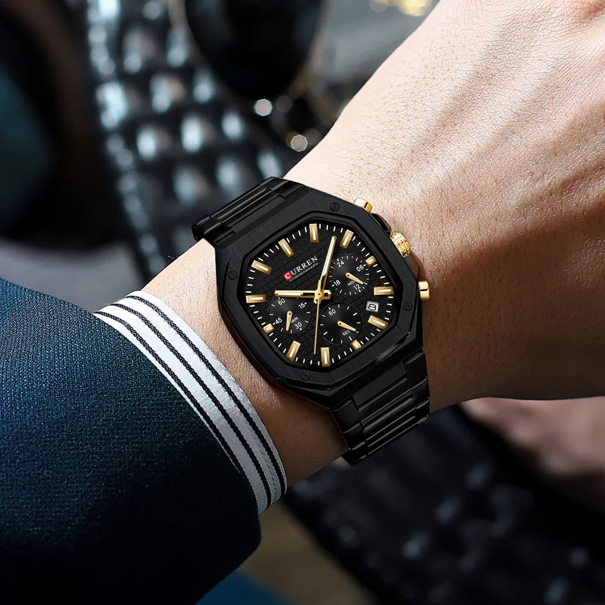 Stylish Square Dial Chronograph Watch with Stainless Steel Band Curren - Men's Dress Watches 3