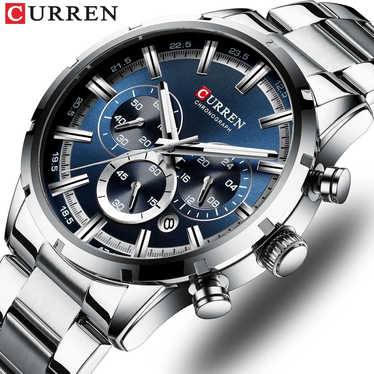 Stylish Chronograph Quartz Watch with Stainless Steel Strap Curren - Men's Dress Watches 2