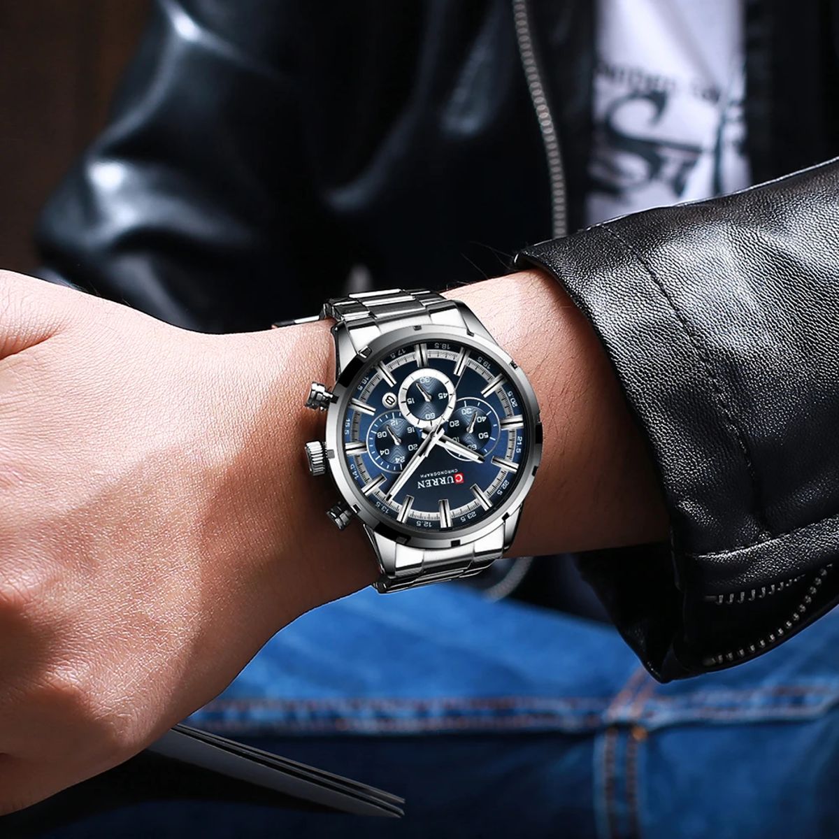 Stylish Chronograph Quartz Watch with Stainless Steel Strap Curren - Men's Dress Watches 4