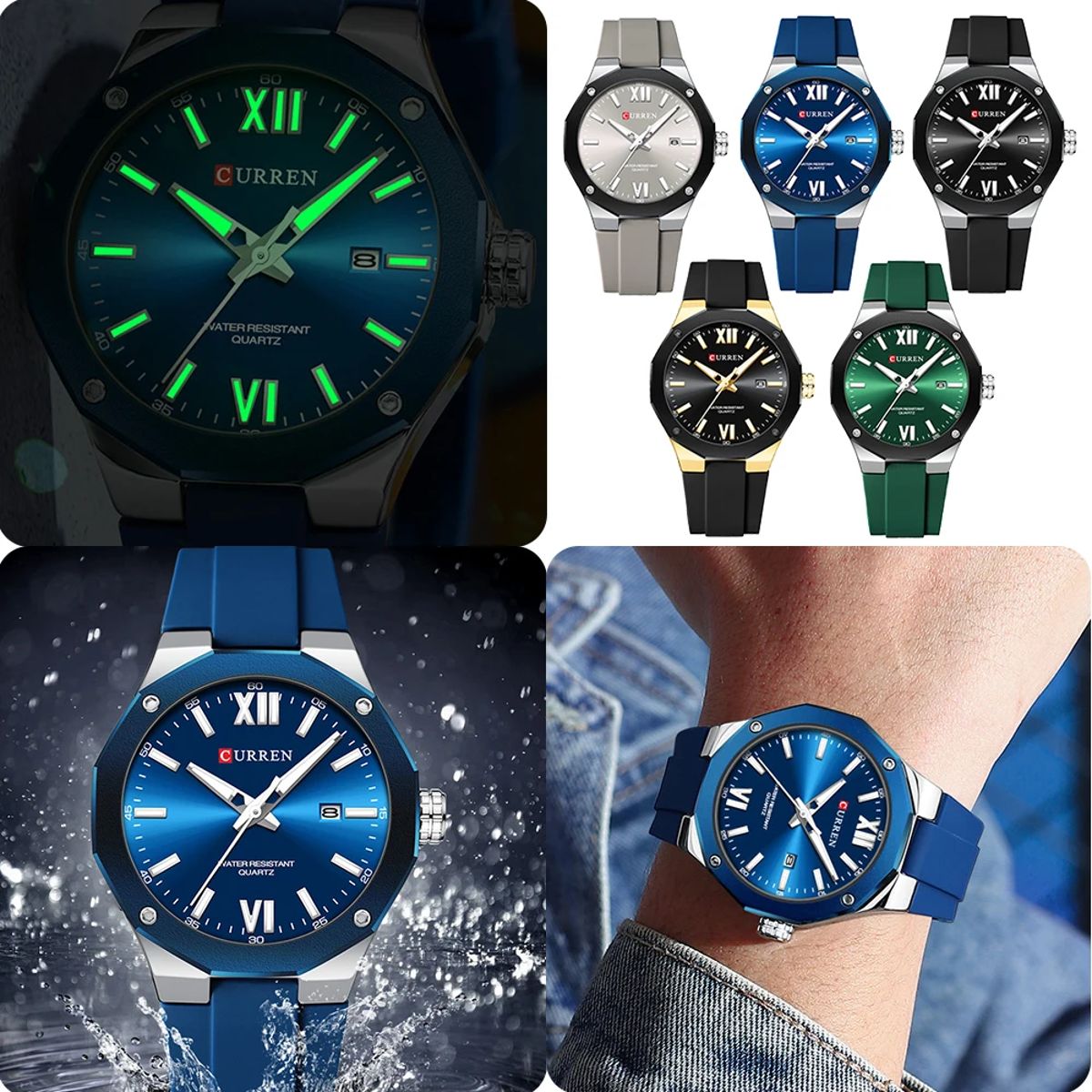Modern Men's Quartz Watch with Luminous Hands and Silicone Strap