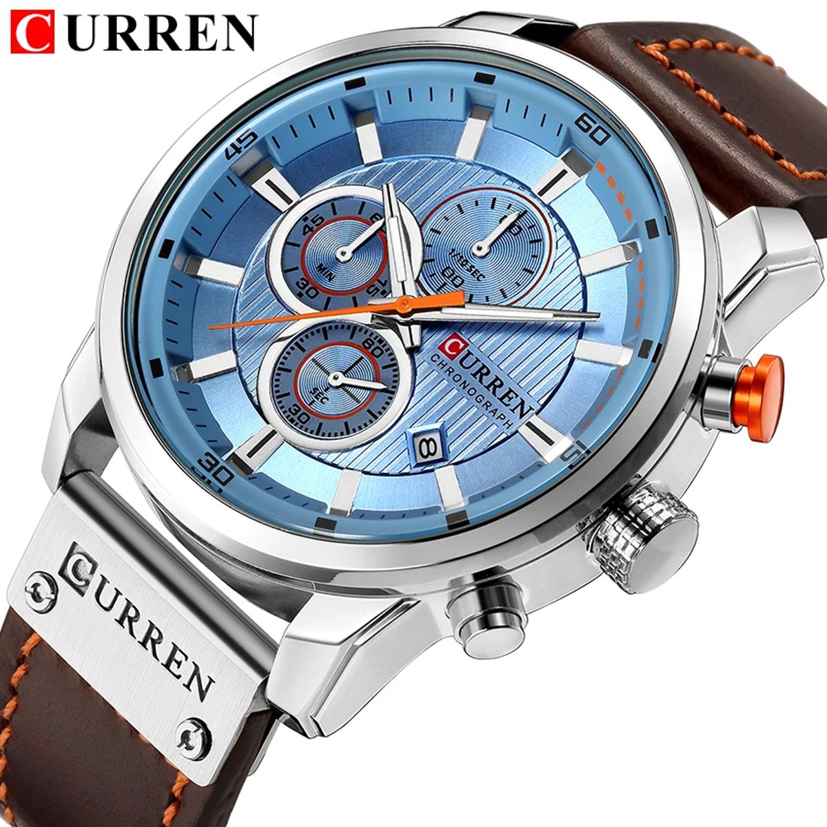 Elegant Men's Chronograph Watch with Leather Strap and Calendar Elegant Men's Chronograph Watch with Leather Strap and Calendar