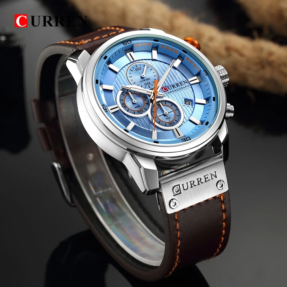 Elegant Men's Chronograph Watch with Leather Strap and Calendar Elegant Men's Chronograph Watch with Leather Strap and Calendar