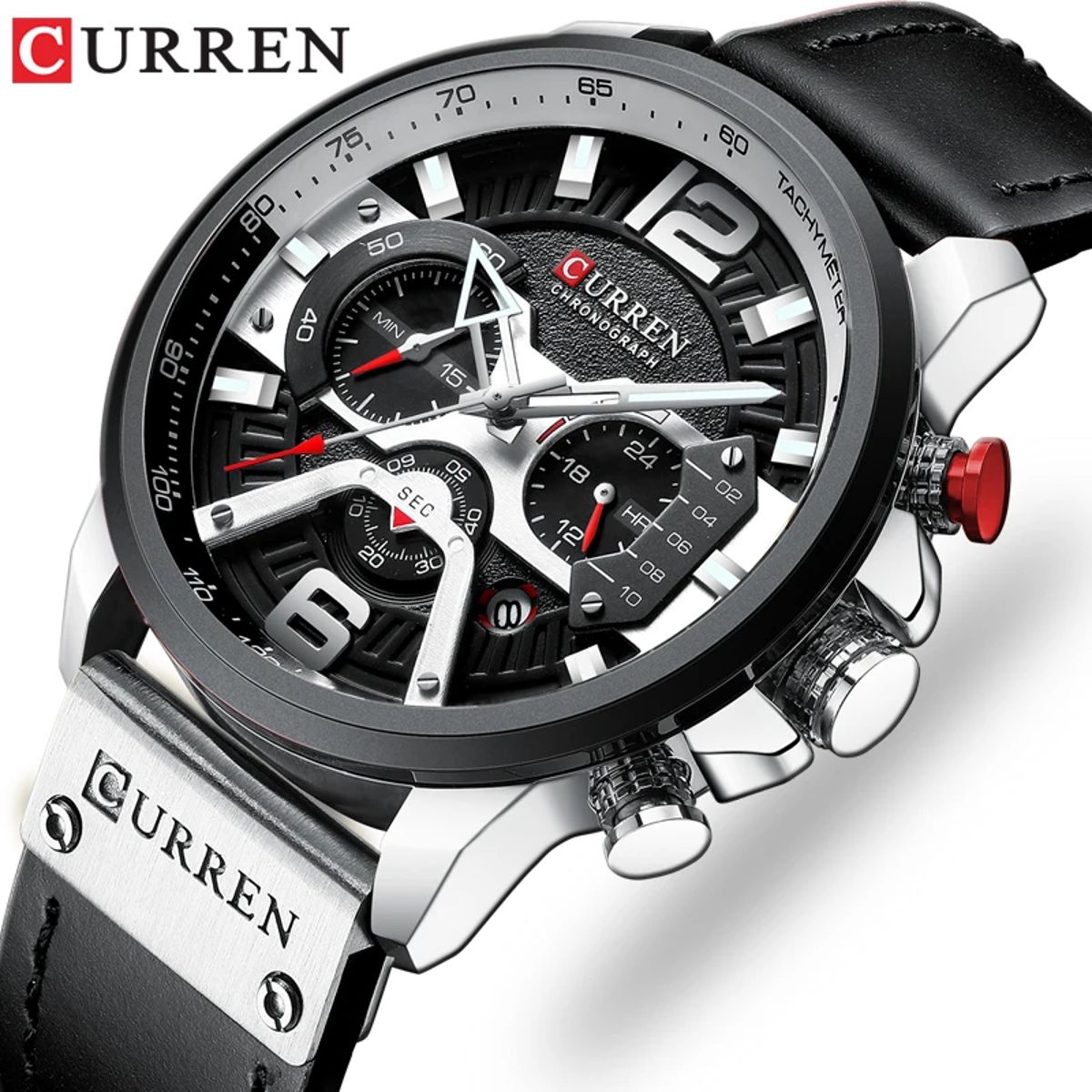 Stylish Men's Chronograph Leather Watch with Waterproof Design Curren - Men's Dress Watches 1