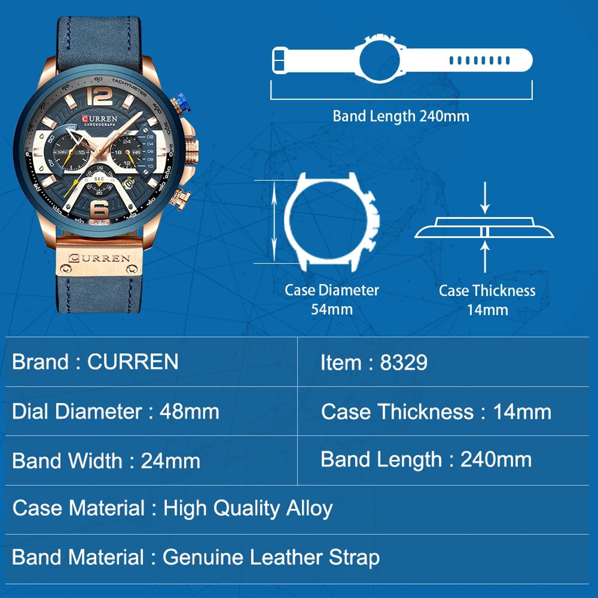 Stylish Men's Chronograph Leather Watch with Waterproof Design Curren - Men's Dress Watches 3