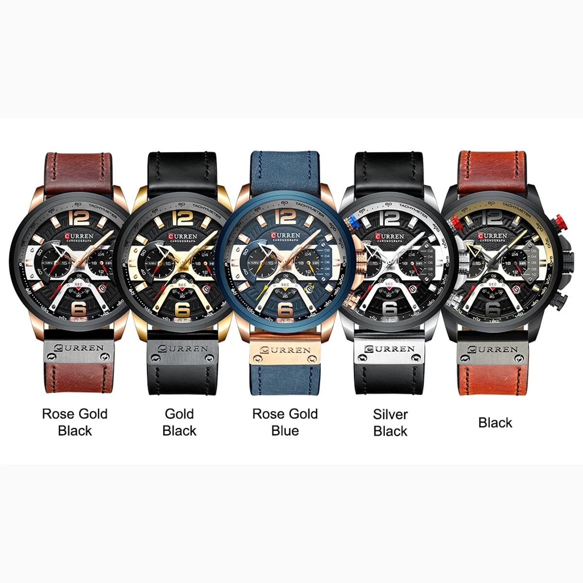 Stylish Men's Chronograph Leather Watch with Waterproof Design Curren - Men's Dress Watches 4