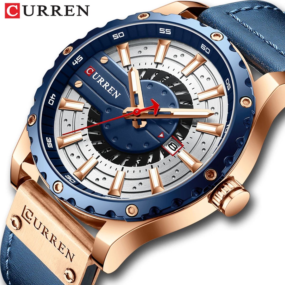 Stylish Men's Leather Watch with Luminous Hands and Date Display Curren - Men's Dress Watches 1