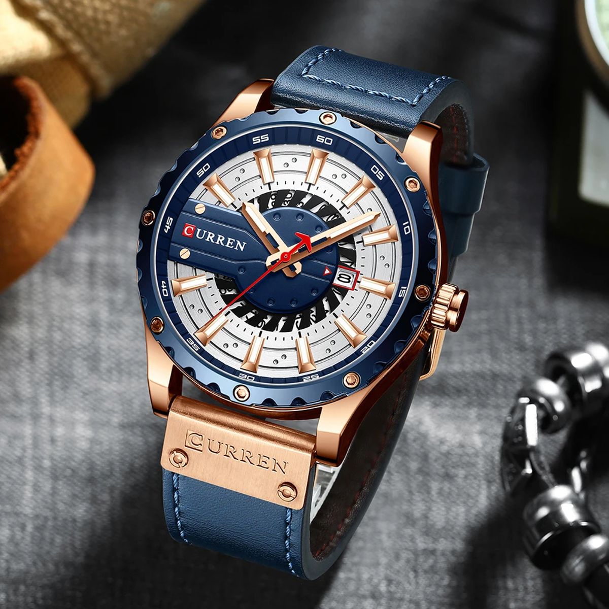 Stylish Men's Leather Watch with Luminous Hands and Date Display Curren - Men's Dress Watches 2