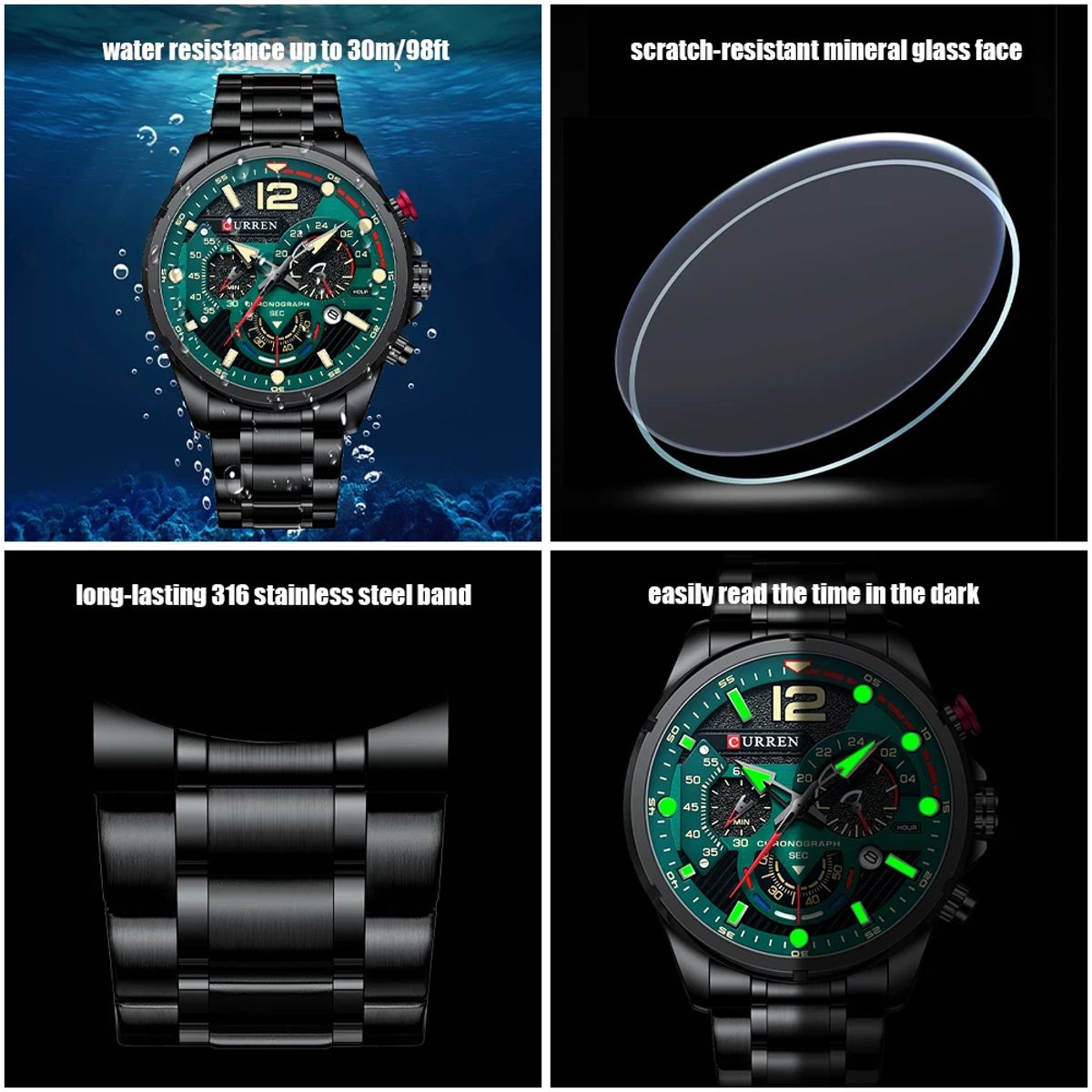 Stylish Chronograph Quartz Watch for Men with Luminous Dial