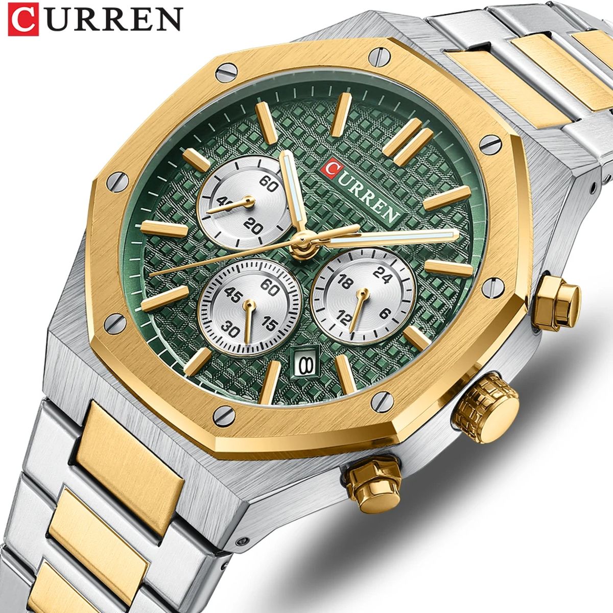 Stylish Men's Quartz Watch with Stainless Steel Strap and Luminous Hands
