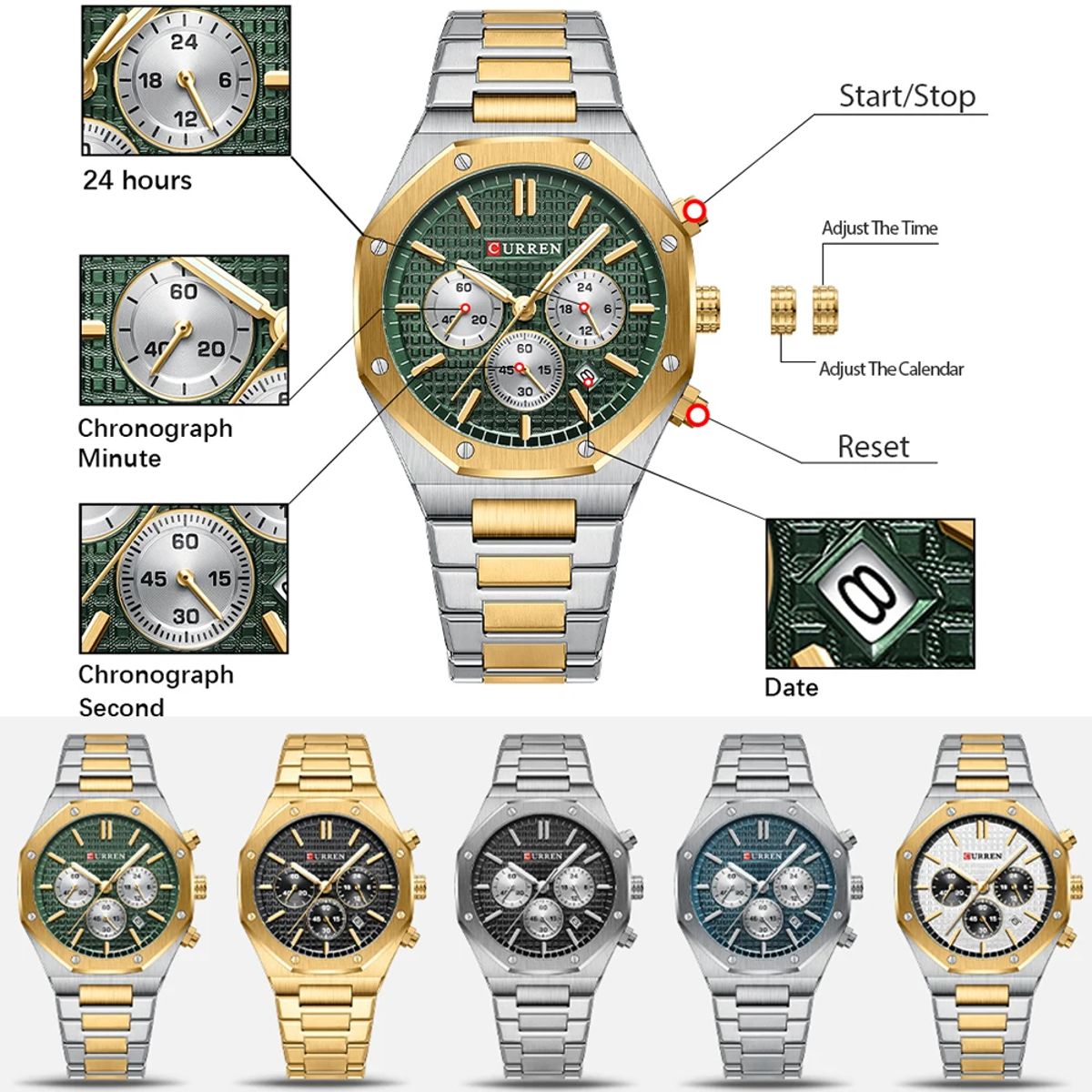 Stylish Men's Quartz Watch with Stainless Steel Strap and Luminous Hands