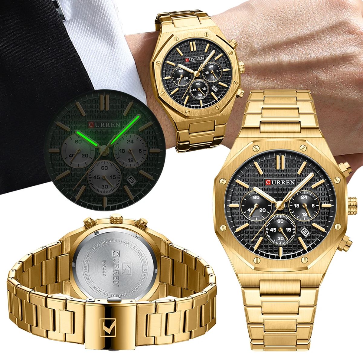 Stylish Men's Quartz Watch with Stainless Steel Strap and Luminous Hands