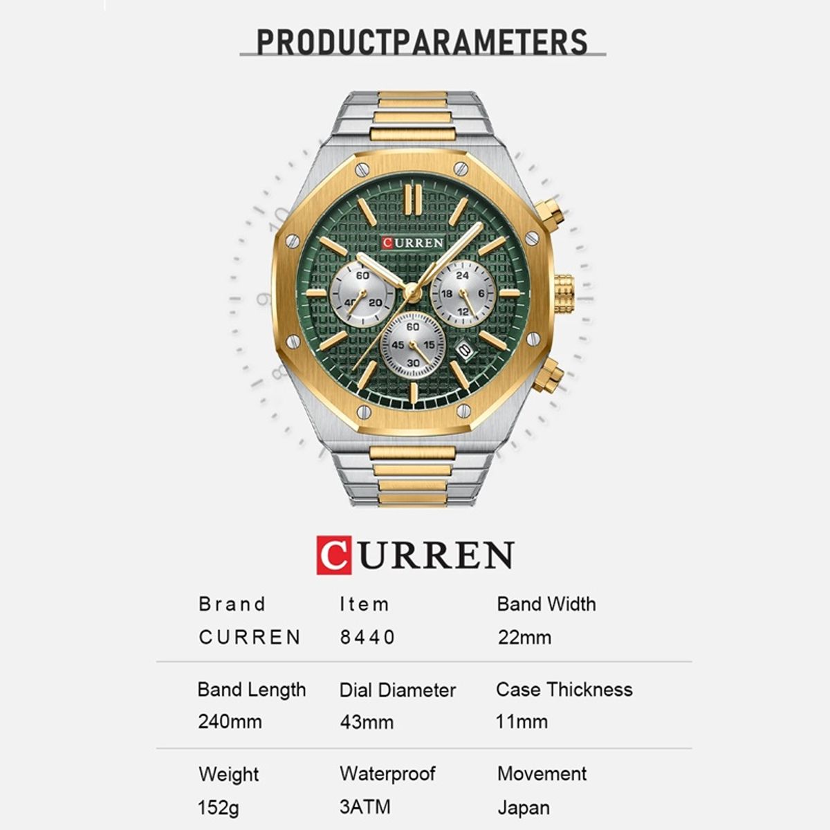 Stylish Men's Quartz Watch with Stainless Steel Strap and Luminous Hands