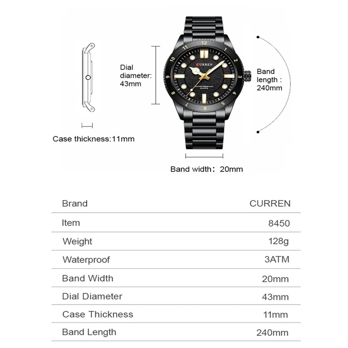 Elegant Round Quartz Watch with Luminous Hands and Steel Strap Elegant Round Quartz Watch with Luminous Hands and Steel Strap