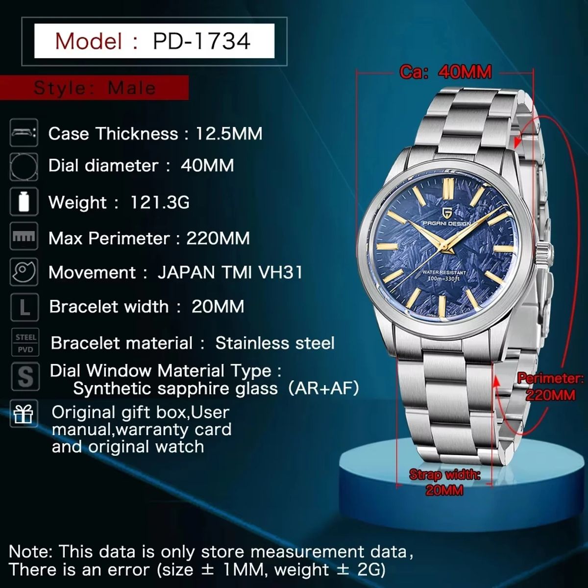 Stylish Men's Quartz Watch with Sapphire Glass and Luminous Dial Pagani Design - Men's Dress Watches 5