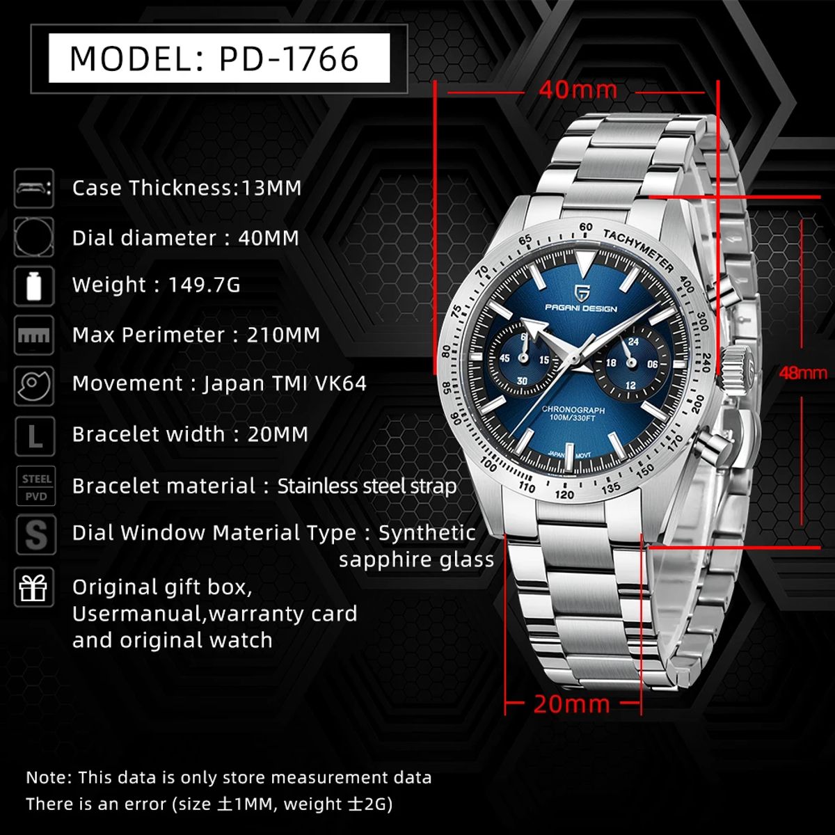 Retro Chronograph Moon Watch with Sapphire Glass and Stopwatch Pagani Design - Men's Dress Watches 5