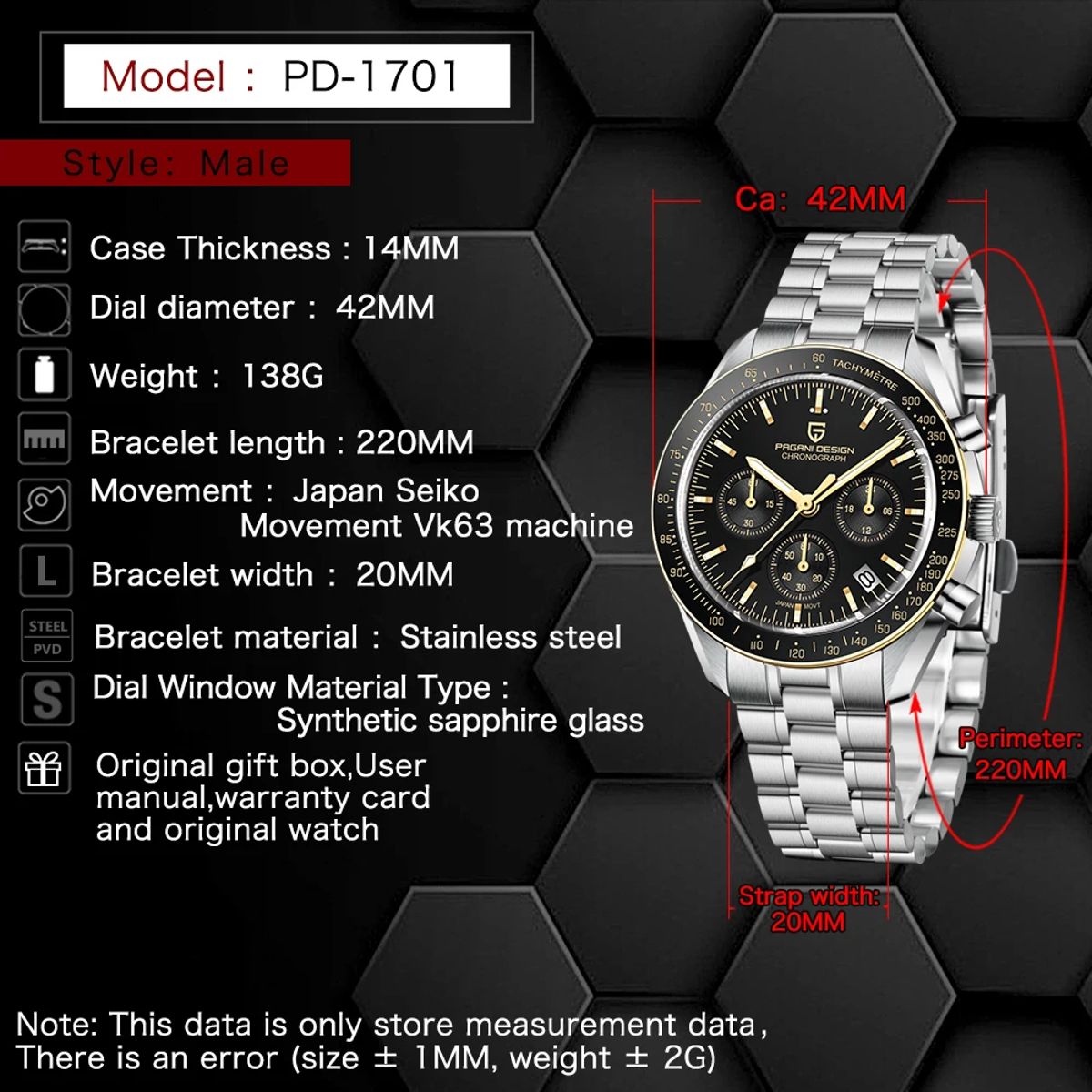 Luxury Chronograph Quartz Watch with Sapphire Glass and Date