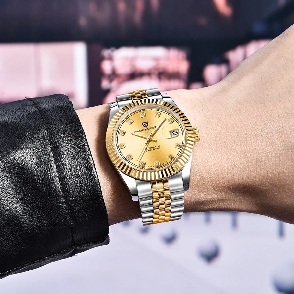 Luxury Mechanical Men's Watch with Sapphire Glass and 10Bar Waterproof