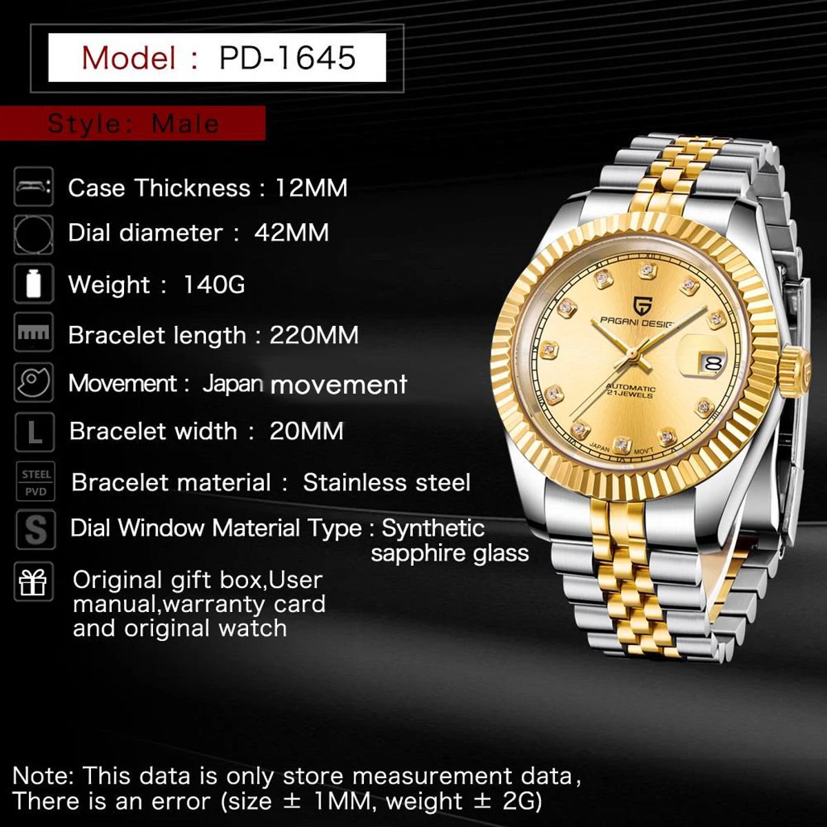 Luxury Mechanical Men's Watch with Sapphire Glass and 10Bar Waterproof