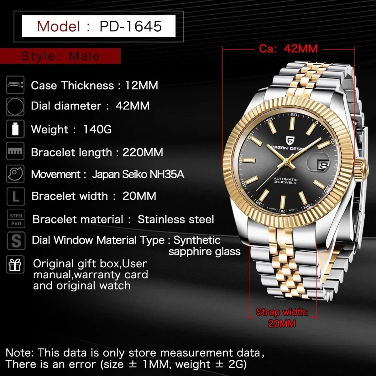 Elegant Automatic Mechanical Watch with Sapphire Crystal and Calendar