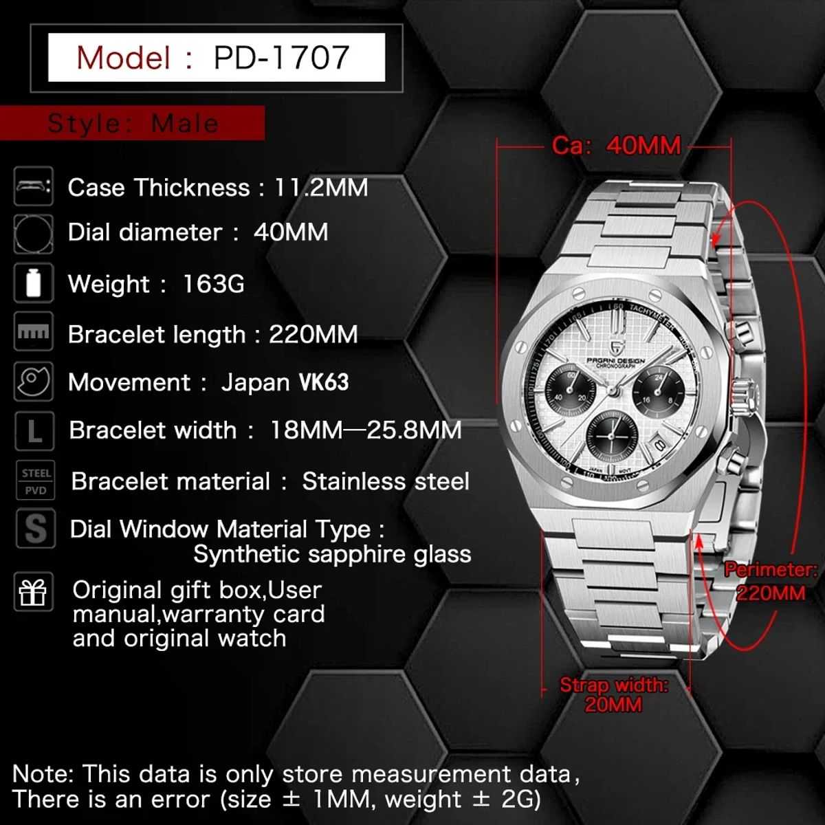 Bold Chronograph Quartz Watch with Sapphire Glass and Calendar