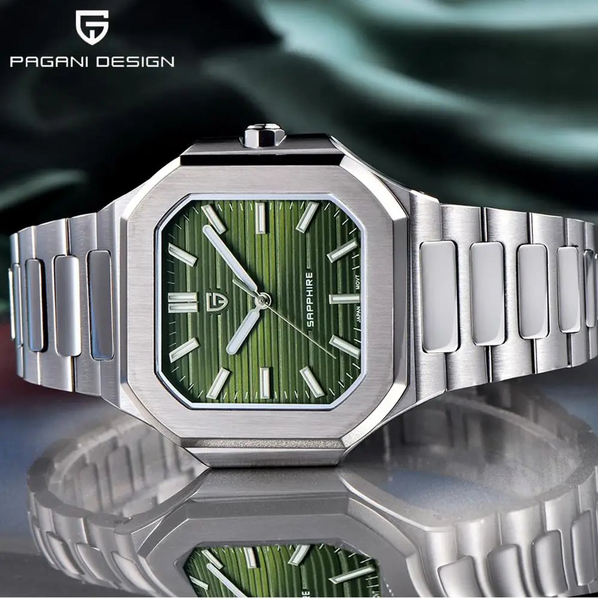 Modern Square Quartz Watch with Checkered Dial and Sapphire Glass