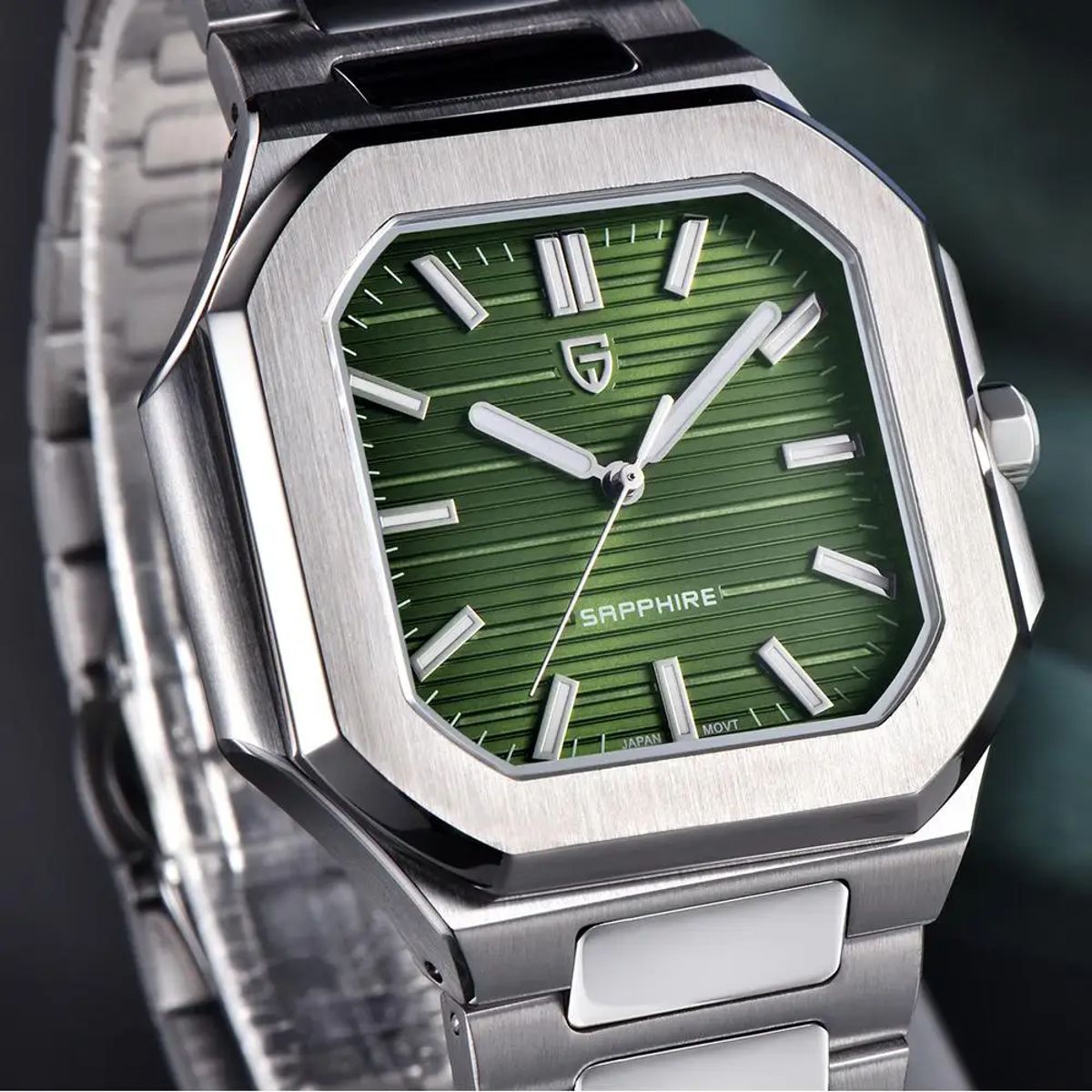Modern Square Quartz Watch with Checkered Dial and Sapphire Glass