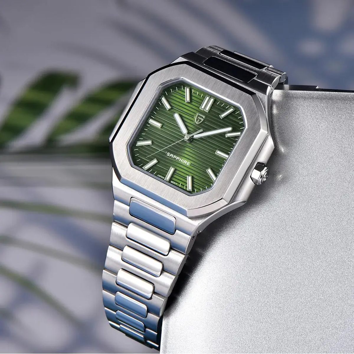 Modern Square Quartz Watch with Checkered Dial and Sapphire Glass