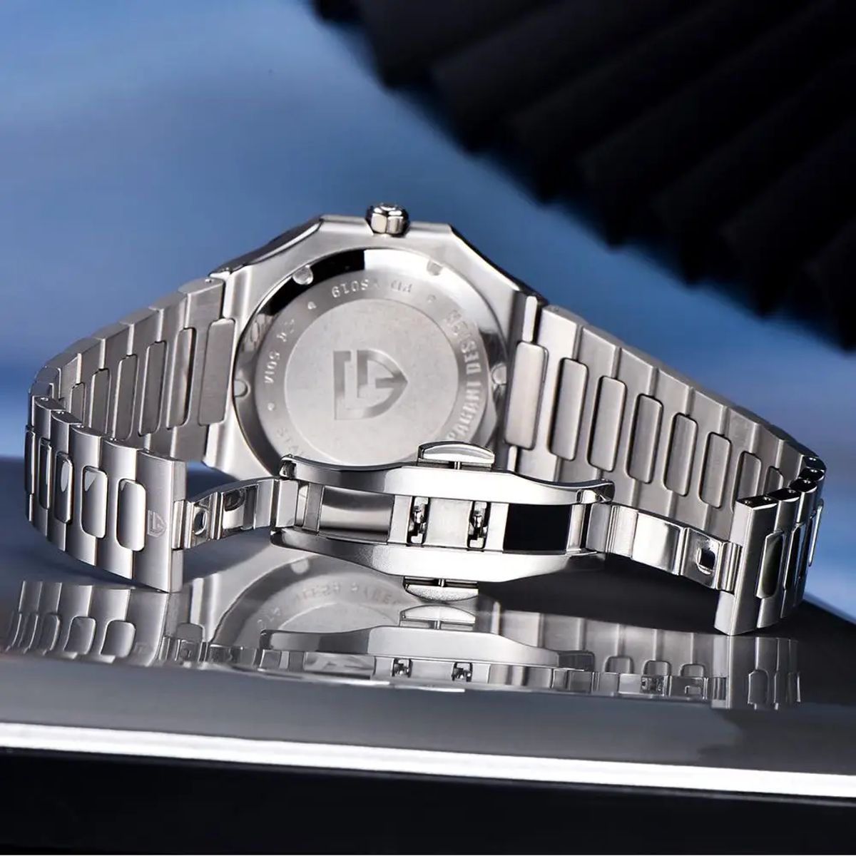 Modern Square Quartz Watch with Checkered Dial and Sapphire Glass