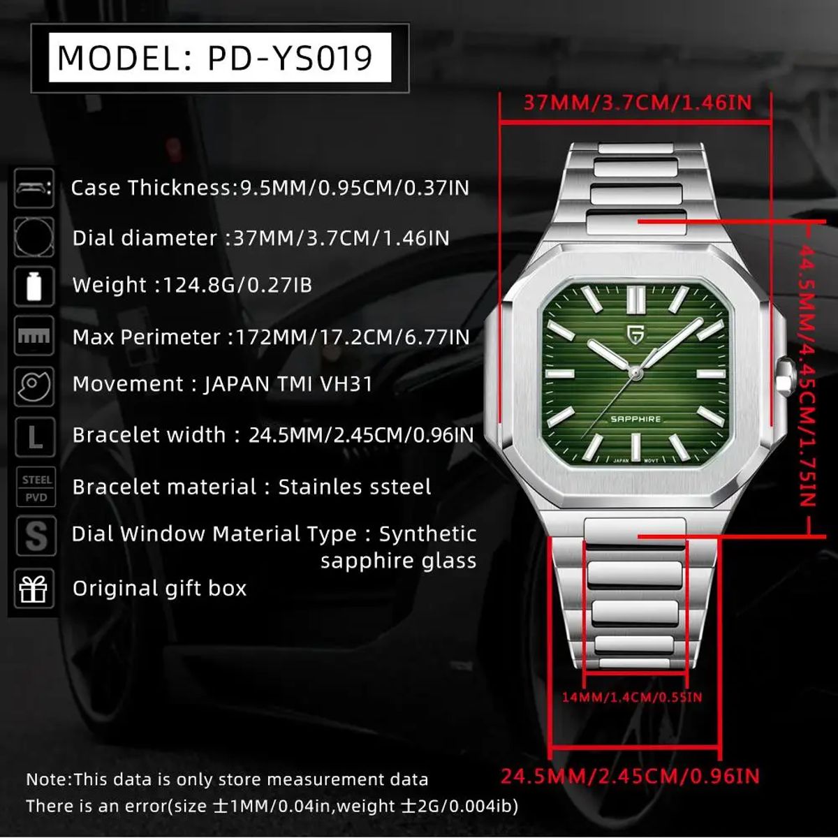 Modern Square Quartz Watch with Checkered Dial and Sapphire Glass