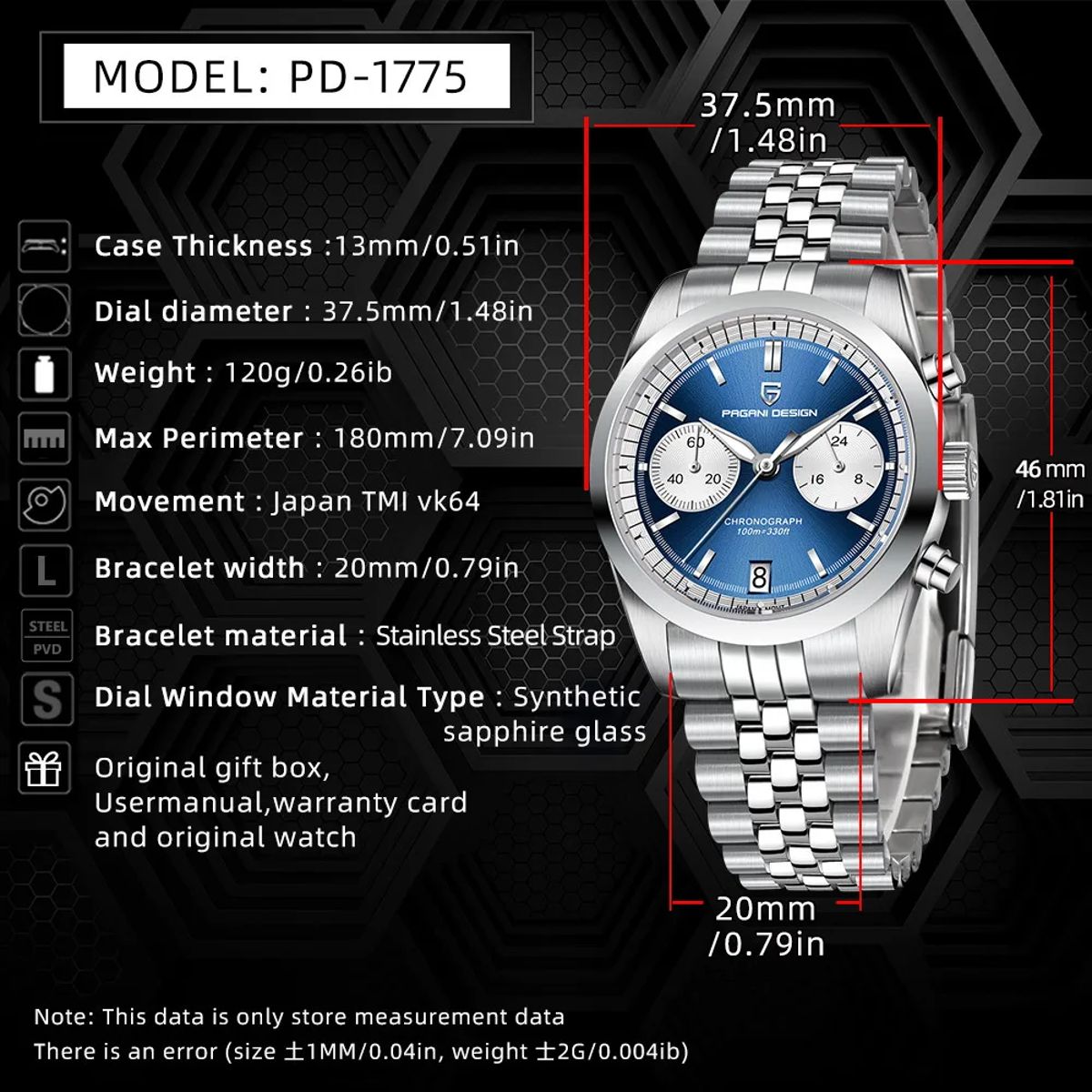 Tonneau Pilot Sports Watch with Sapphire Glass and Chronograph Tonneau Pilot Sports Watch with Sapphire Glass and Chronograph