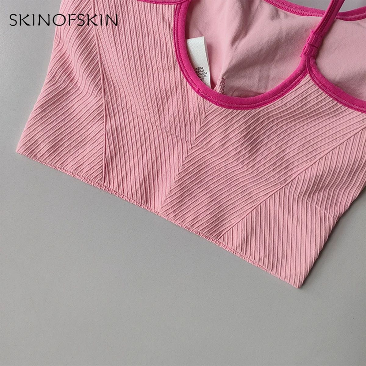 Color Block Sports Bra with Fixed Straps and Support