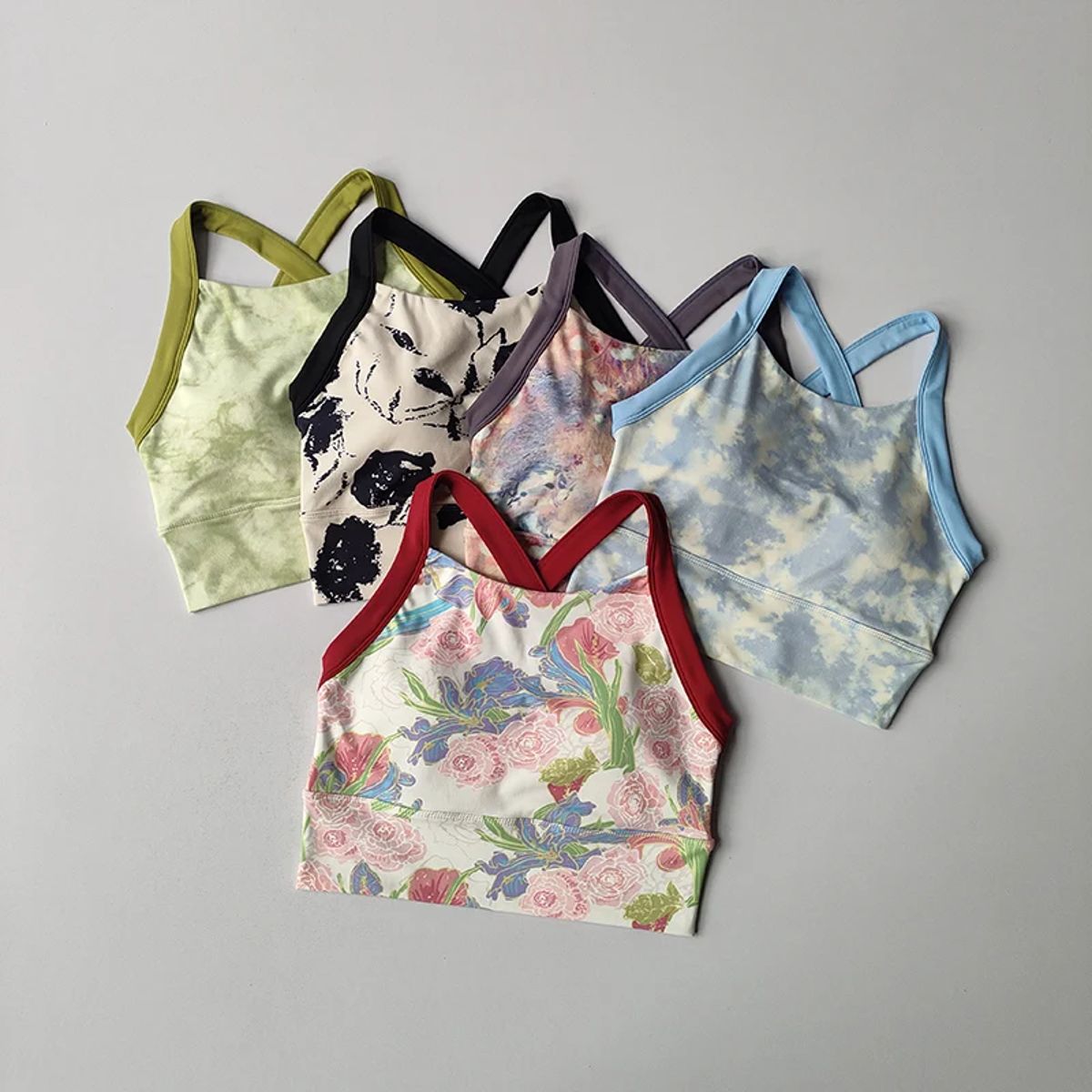High-End Printed One-Piece Sports Bra with Wide Straps