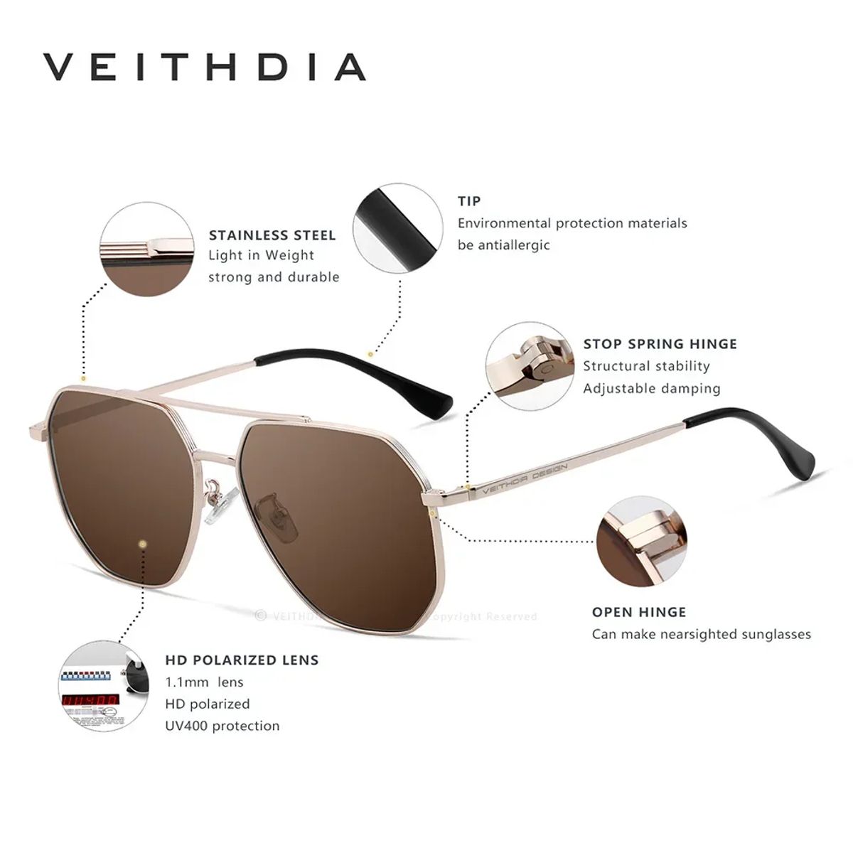 Veithdia - Men's Aviator Sunglasses 1