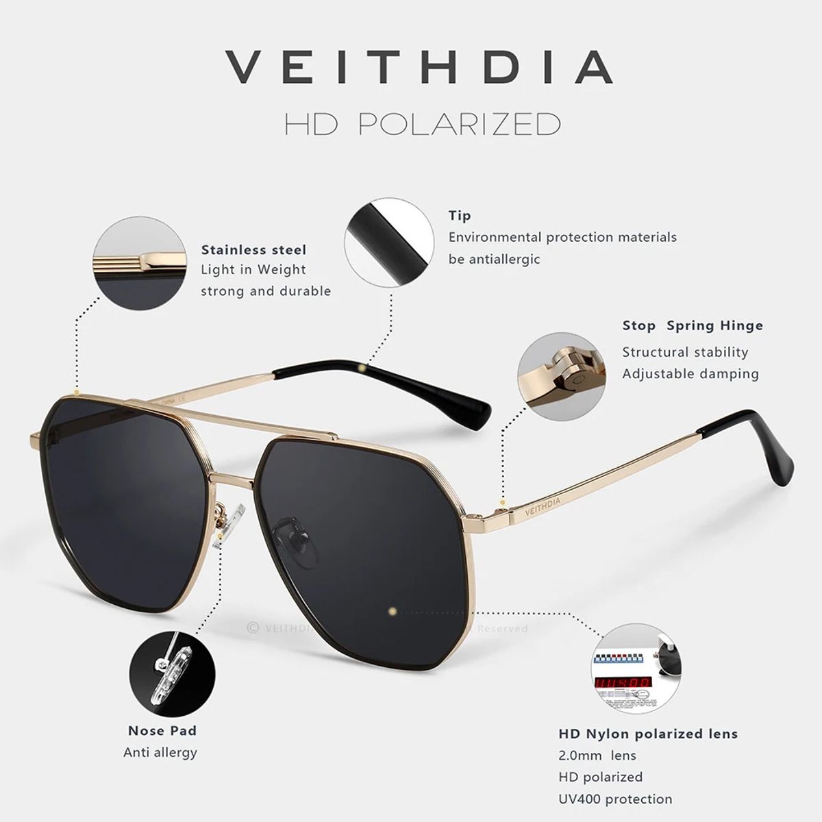 Veithdia - Men's Aviator Sunglasses 4