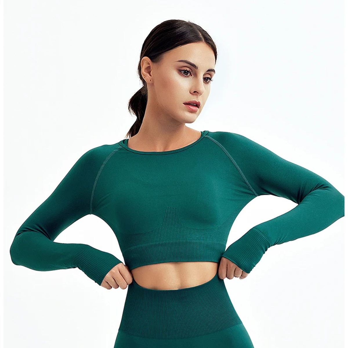 Seamless Long Sleeve Crop Top with Thumb Holes Seamless Long Sleeve Crop Top with Thumb Holes
