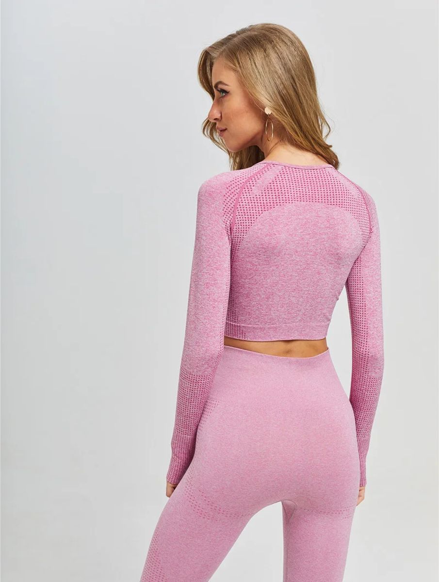 Seamless Crop Long Sleeve Yoga Shirt with Thumb Holes