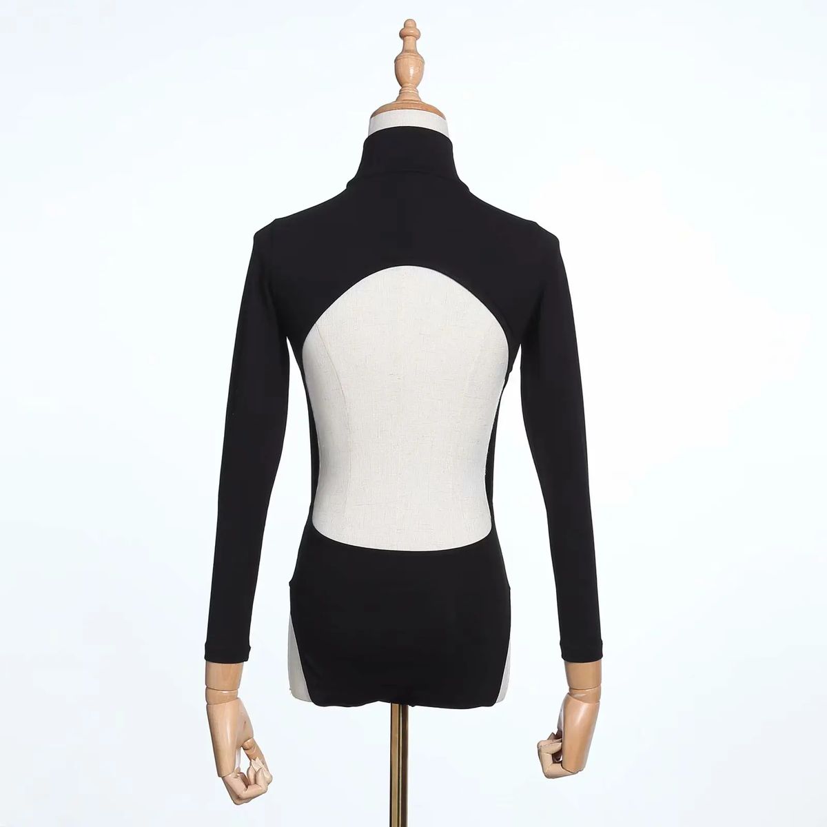 Elegant Long Sleeve Backless Bodysuit With Turtleneck Style