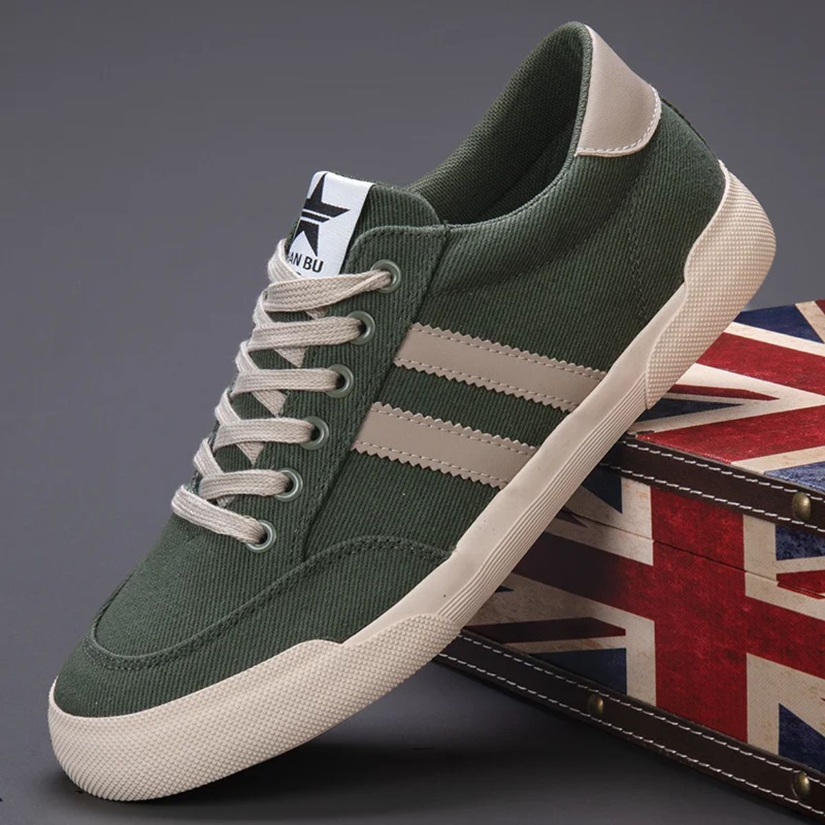 Men’s Vintage Canvas Vulcanized Sneakers with Flat Rubber Sole