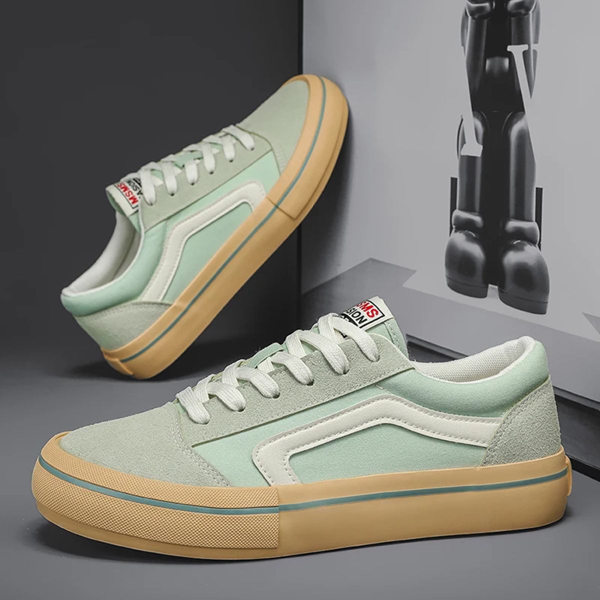 Men’s Black Canvas Vulcanized Sneakers with Skate-Inspired Design