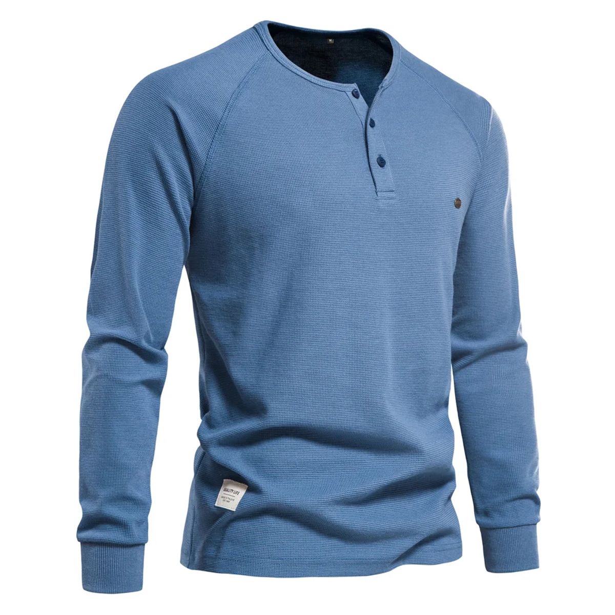 Men’s Waffle Knit Henley Long Sleeve T-Shirt for Casual Wear